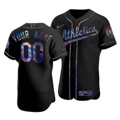 Oakland Athletics Custom Men's Nike Iridescent Holographic Collection MLB Jersey Black